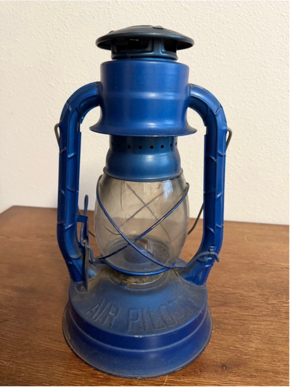 Vintage Air Pilot No. 8 Blue Kerosene Lantern Oil Lamp Dietz Style Rustic Decor